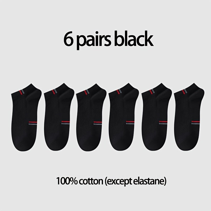 6 pairs of men's low-cut ankle socks made from a lightweight cotton blend with stretch and heel protection for spring/summer comfort.