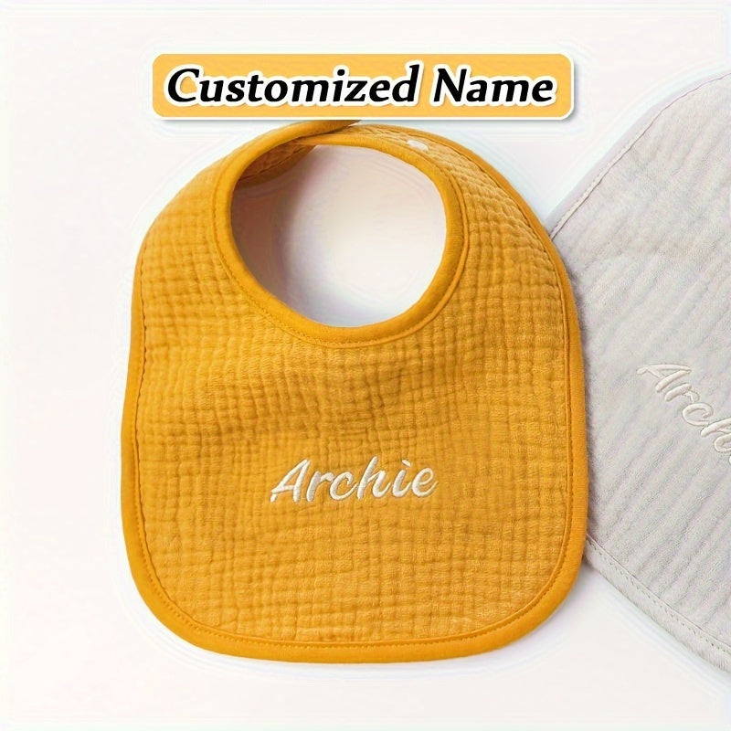 Set of four custom bibs with personalized names - made of soft, breathable, and highly absorbent material with adjustable snap closure. Perfect for newborns and makes a great gift for Christmas, New Year, or Halloween.