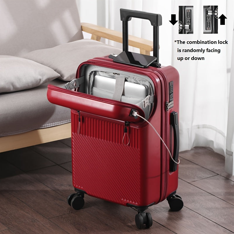 Compact 20-inch carry-on with cup holder and retractable handle.