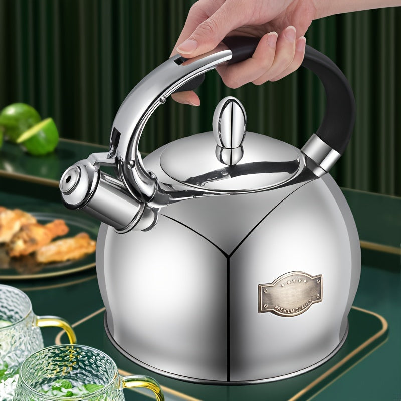 Large Capacity 3L Stainless Steel Whistling Kettle with Easy One-Key Pour and 5-Layer Composite Bottom for Gas & Induction Stoves