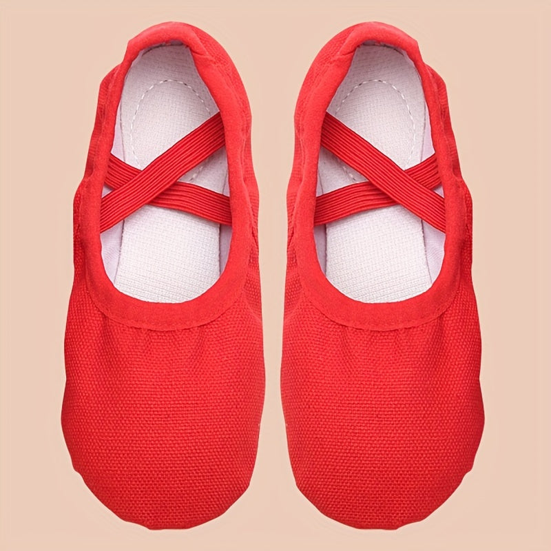 Girls' ballet dance shoes suitable for all seasons with breathable material, non-slip sole, and elastic closure. Perfect for yoga, gymnastics, and various sports activities.