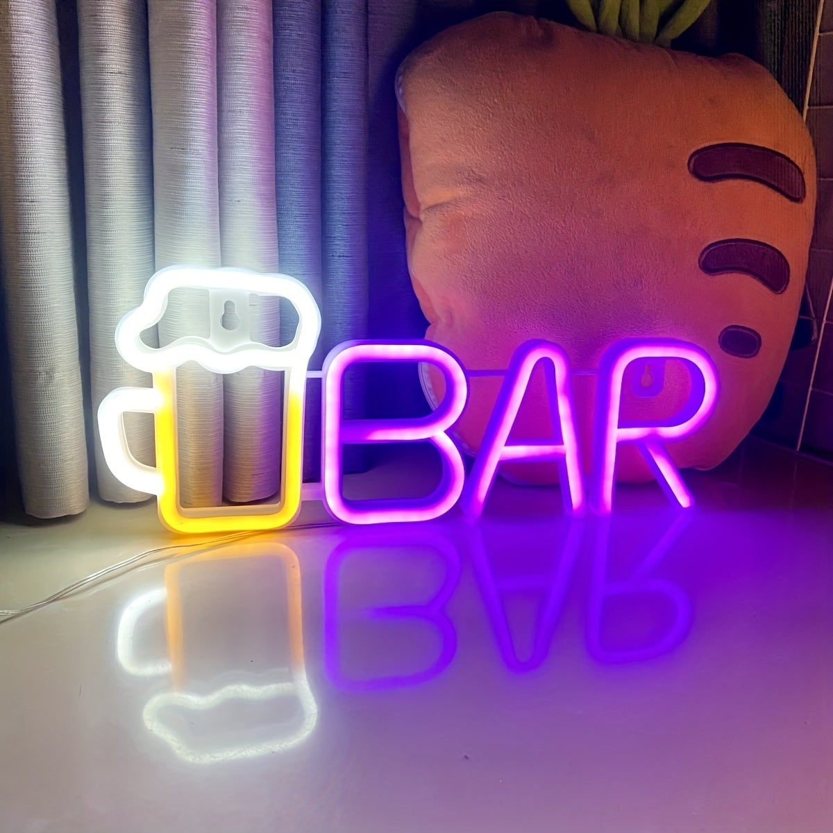 Pink LED Beer Mug BAR Neon Sign, 35.31x14.48cm Wall Hanging Light with Switch Control - Ideal for Girls Room, Dorm, Wedding, Anniversary, Valentine's, Birthday Party Decor. Battery/USB Powered (Batteries not included).