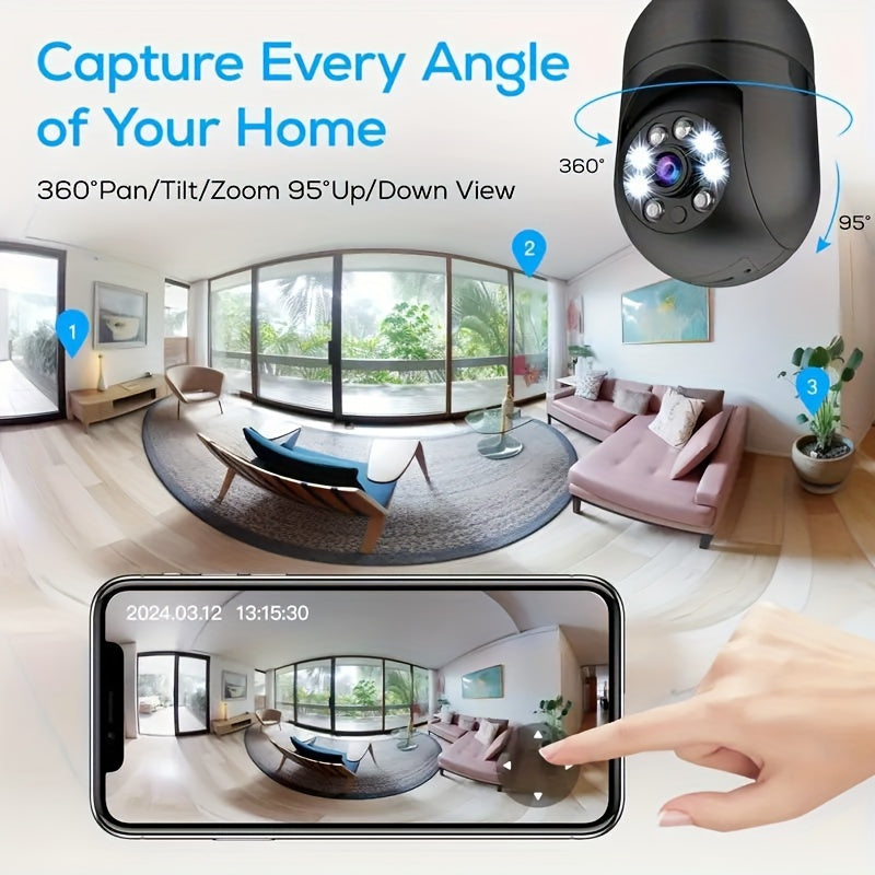 Get your hands on the 1PC 1080P Light Bulb Security Camera, perfect for home wifi security. With night vision and 355-degree pan/tilt panoramic views, this surveillance camera also supports two-way audio. Makes a great gift for Christmas, Halloween, or