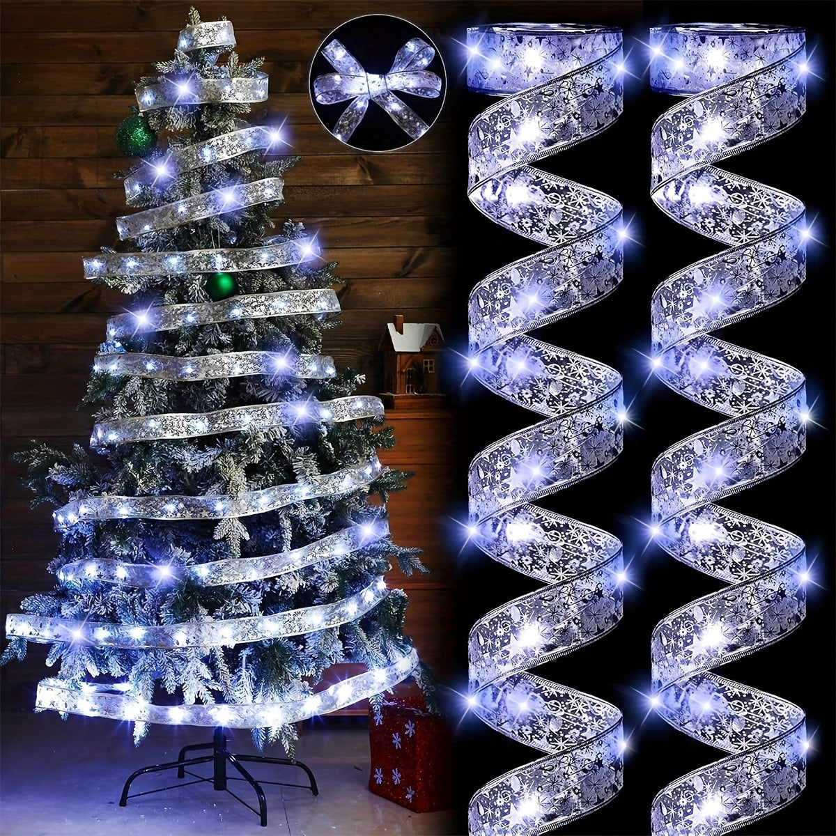 Battery-powered LED ribbon lights, 1.97 inches wide, ideal for indoor Christmas decor, parties, weddings, and gift boxes.