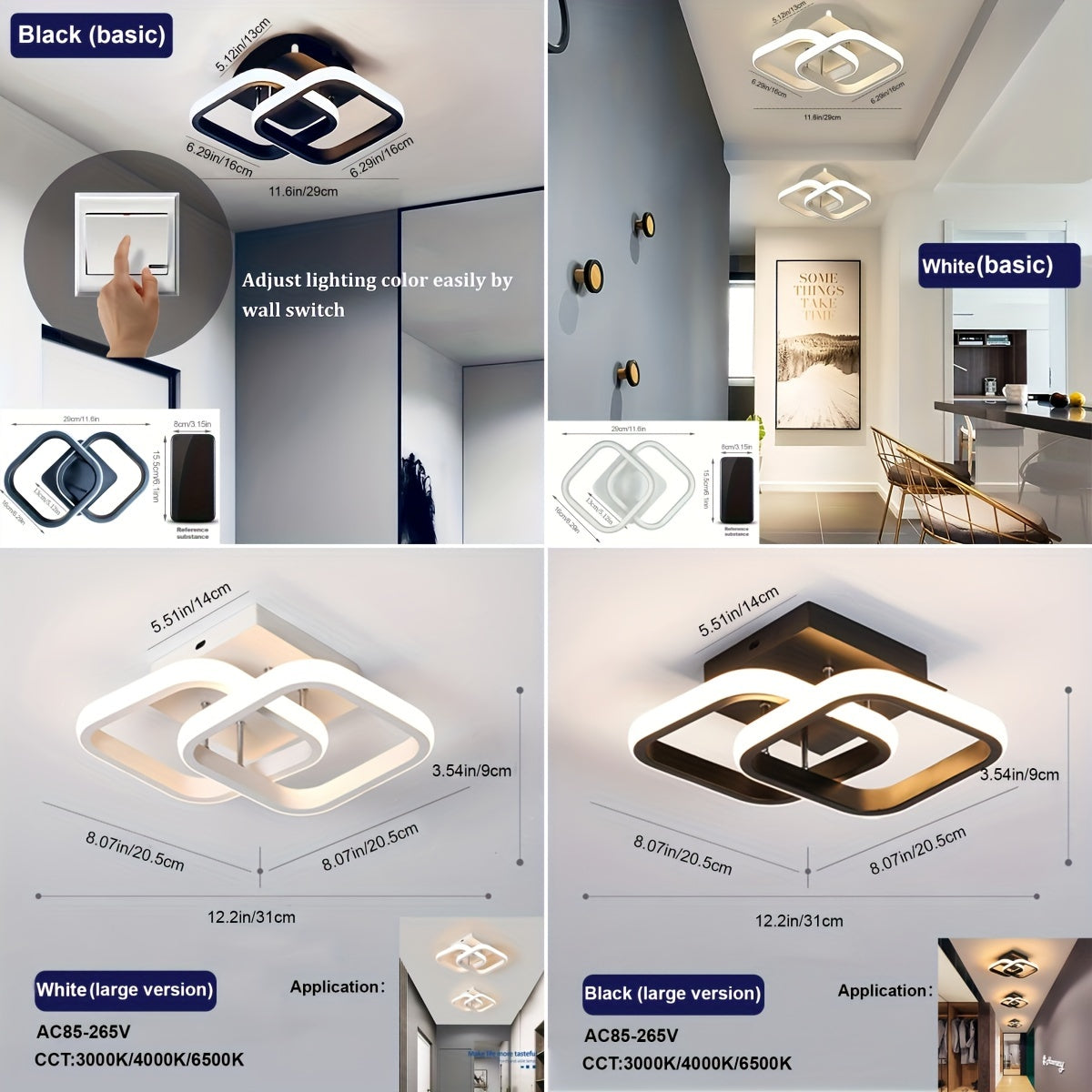 Modern LED flush mount ceiling light with adjustable color temperature, perfect for various rooms. Available in black or white.