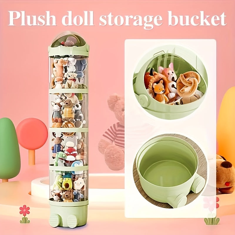 Waterproof round plastic doll storage bucket ideal for organizing dolls, stuffed animals, and puppets - great gift idea for Christmas or Halloween.