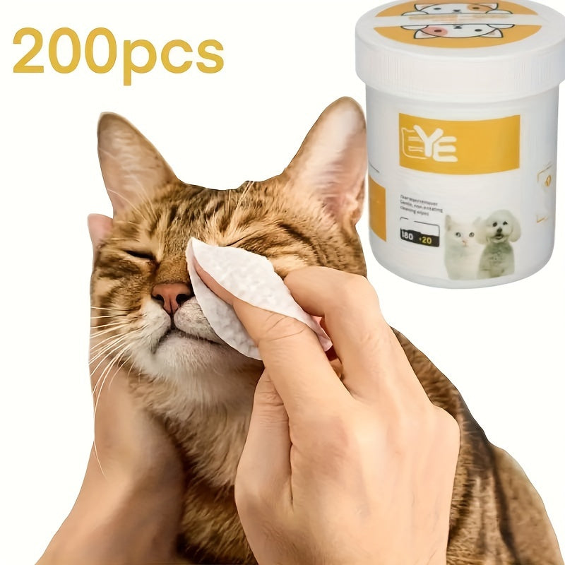 200 pieces of pet eye wet wipes for cats made of durable polyester material, safe for removing tear stains.