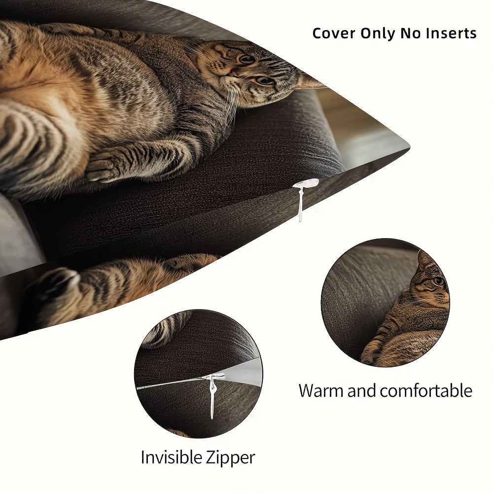 Stylish Cat Design Sofa Throw Pillow Cover, 45.72x45.72 cm - Ideal for Enhancing Home & Bedroom Decor (Pillow Sold Separately)