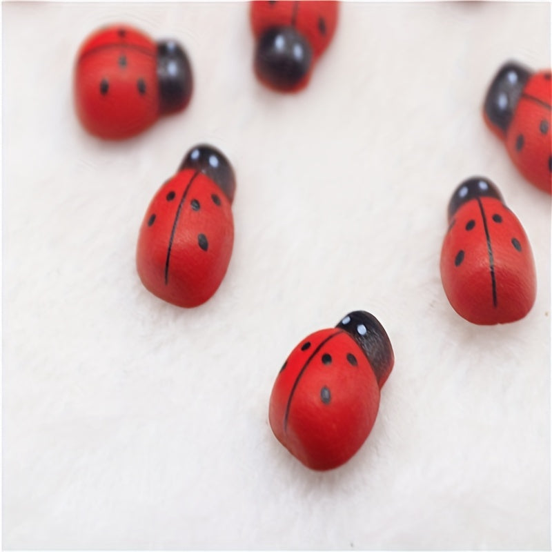 Ladybug charms: 100 pieces of red wooden beetle pendants with a 7-point star design. Perfect for DIY crafts and jewelry making. Includes all necessary parts and accessories.