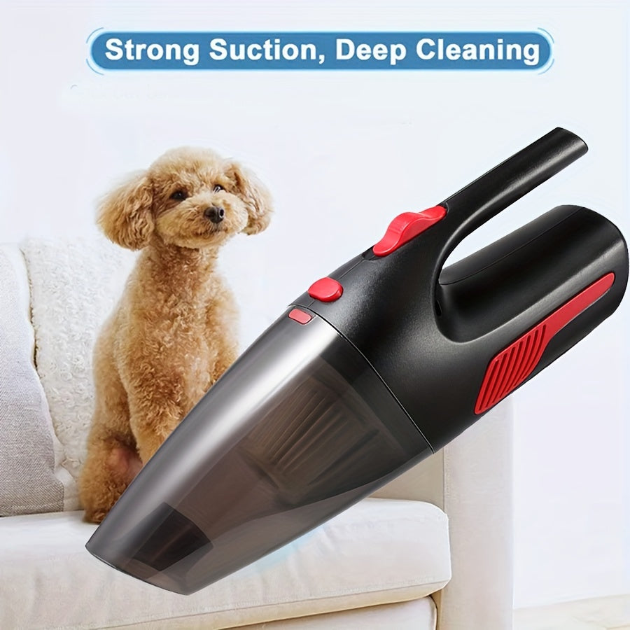 Handheld cordless vacuum cleaner perfect for both home and car use. This dual-use mini vac features high power and USB charging, along with a fabric filter and 2000mAh lithium battery.