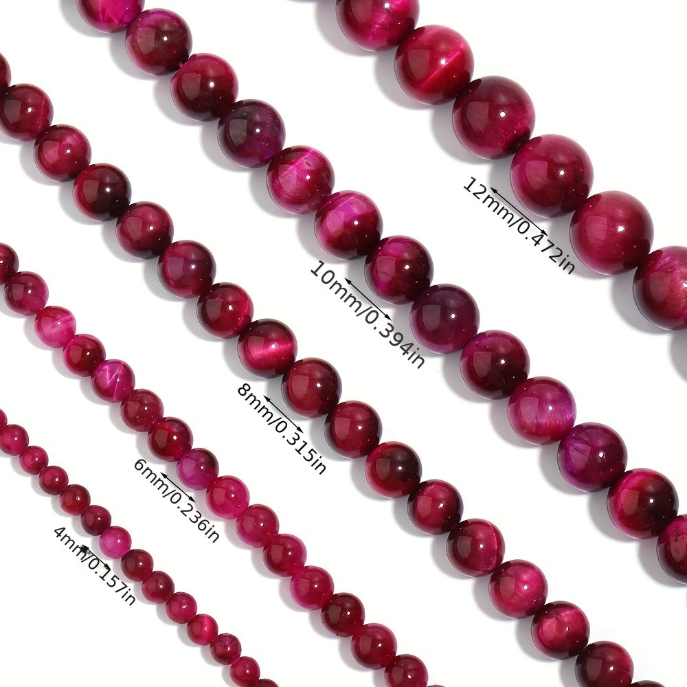 Smooth round beads of natural rose red Tiger's Eye in various sizes (4/6/8/10/12mm) for DIY jewelry making bracelets and necklaces.