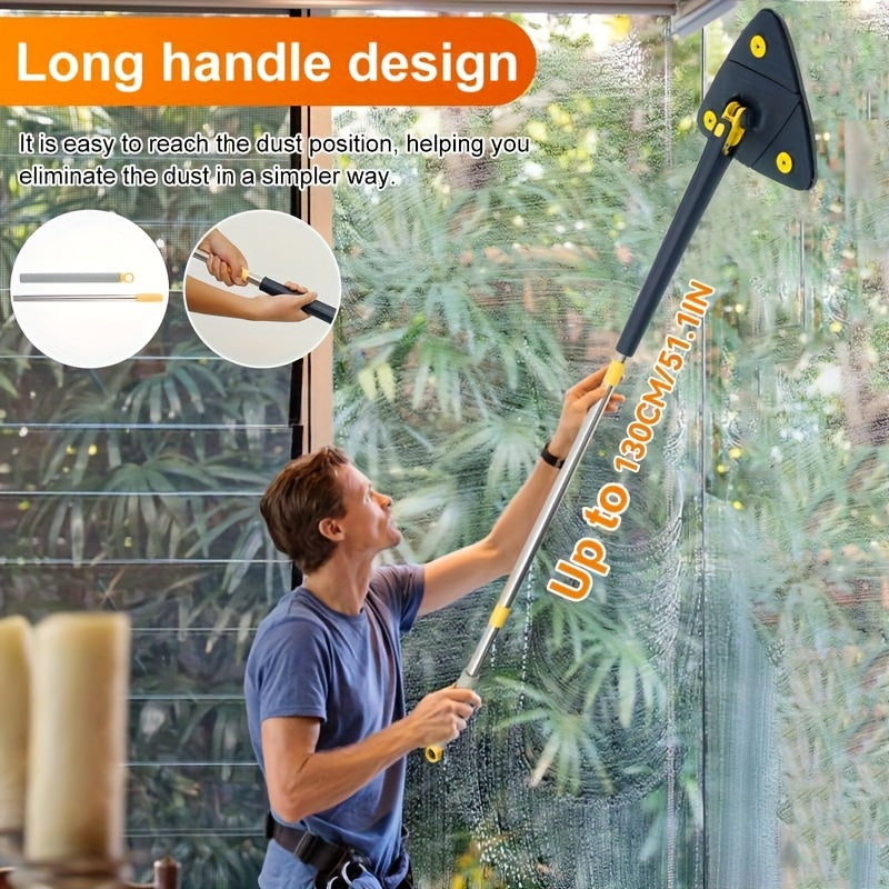 EasyWring 360° Rotating Triangular Mop Set with 5 Reusable Pads - Dual-Purpose Cleaning for Wet and Dry Surfaces, Excellent for Floors, Ceilings, Walls, and Glass - Made of Stainless Steel, Convenient Hands-Free Washing for Kitchen, Bathroom, and Living