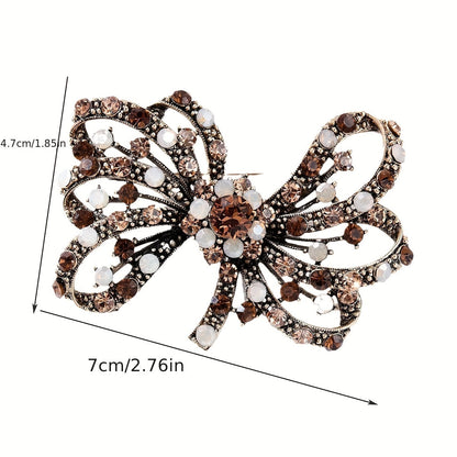 Retro-Style Butterfly Brooch Pin adorned with Rhinestones - Ideal for Elevating Suits & Scarves