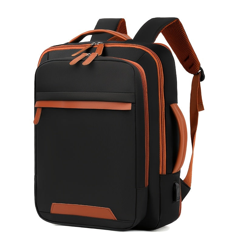 Expandable outdoor backpack with laptop compartment, wet/dry separation, ideal for students, business travel, and carry-on use.