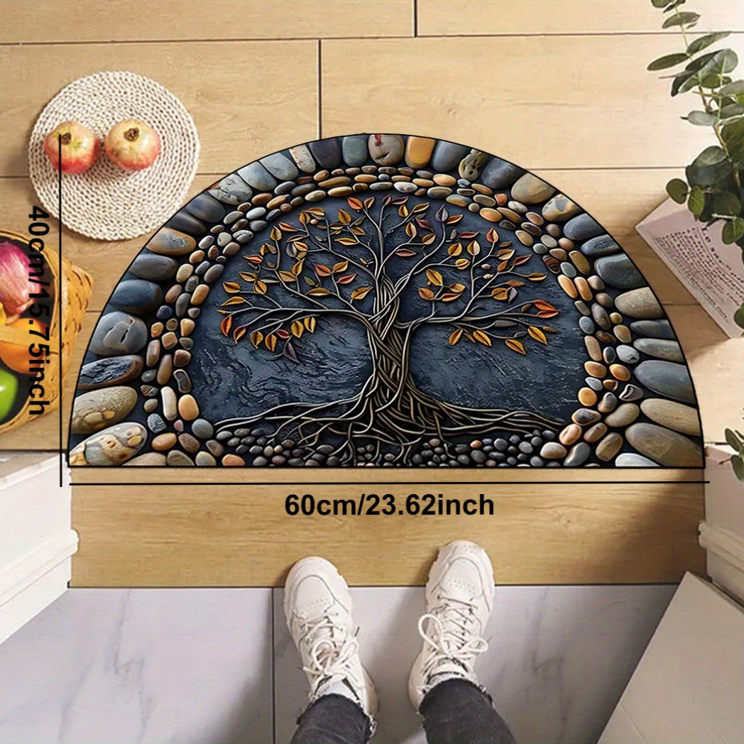 1 Tree of Life Welcome Mat with Silicone Backing, made of washable polyester for indoor and outdoor use.