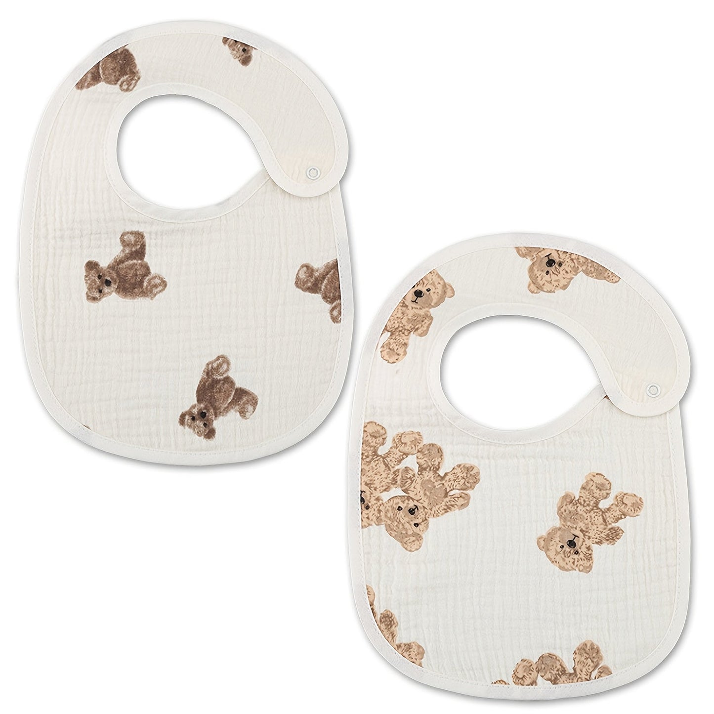 Set of 2 Cotton Gauze Bibs in U-Shaped Design, Waterproof Printed Burp Cloths and Saliva Towels for Boys and Girls