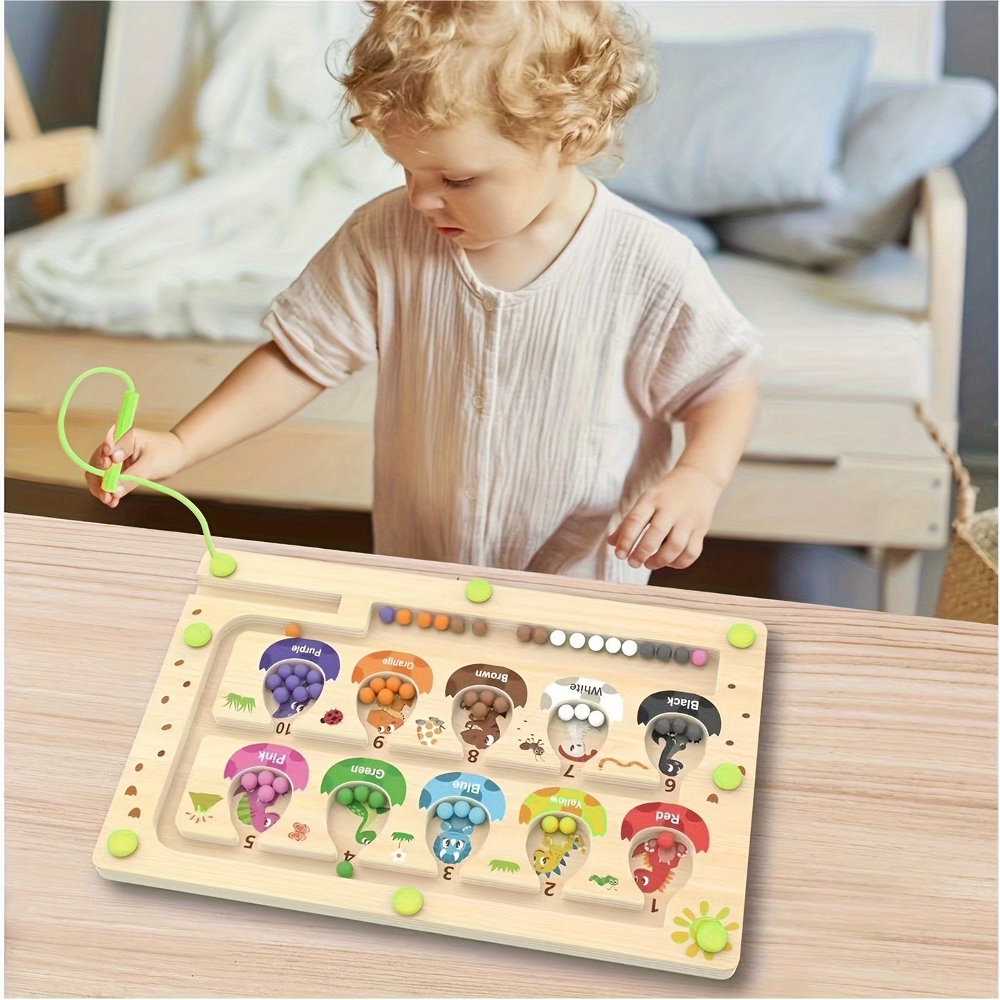 Small Wooden Dinosaur Magnetic Maze Puzzle: YIDIEMO Magnetic Color and Number Maze, Fun Learning Toy for Kids, Perfect for Birthdays and Holidays