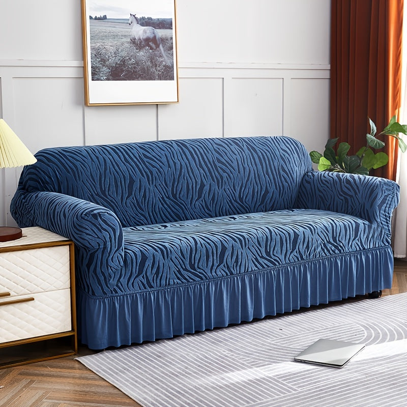 Stretch sofa slipcover with skirt, suitable for all seasons. Elastic cover for living room and office decor.