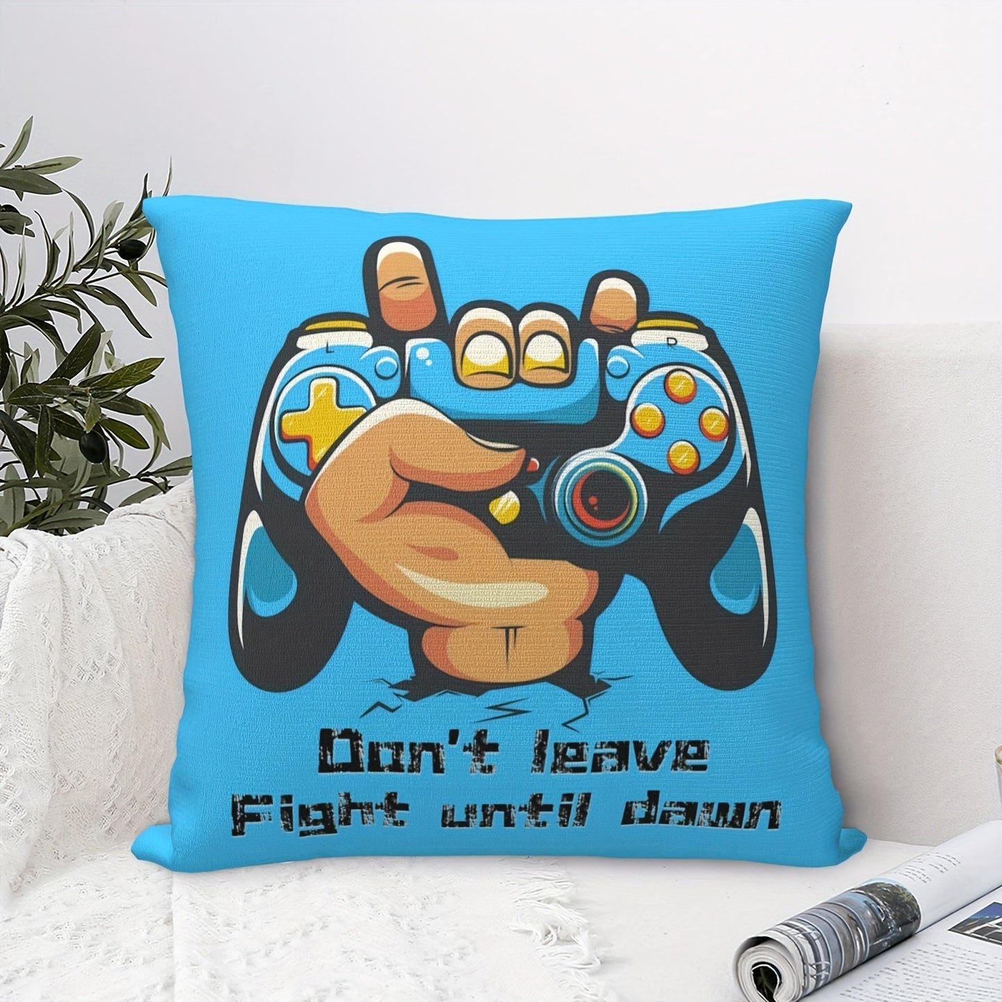 One piece of Square Soft Plush Cushion Cover in the design of a Game Controller, perfect for Video Games enthusiasts. This Pillow Cover can be used as Home Decor, Room Decor, Bedroom Decor, or as a decorative Pillowcase, measuring 45.72cm x 45.72cm.