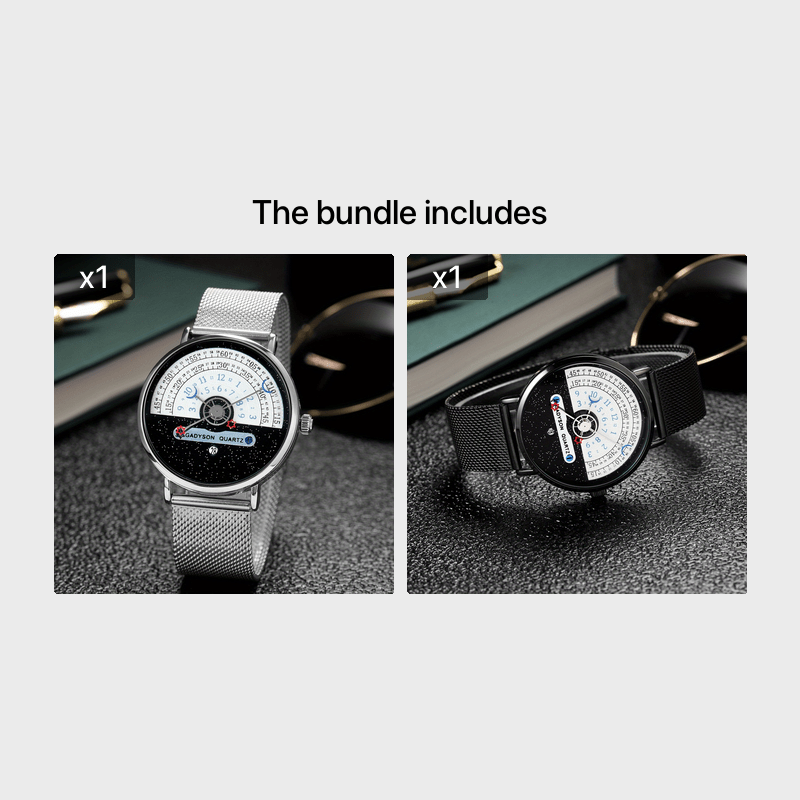 High-quality stainless steel mesh band, waterproof calendar quartz watch featuring a fashionable design of sun, moon, and stars for men.