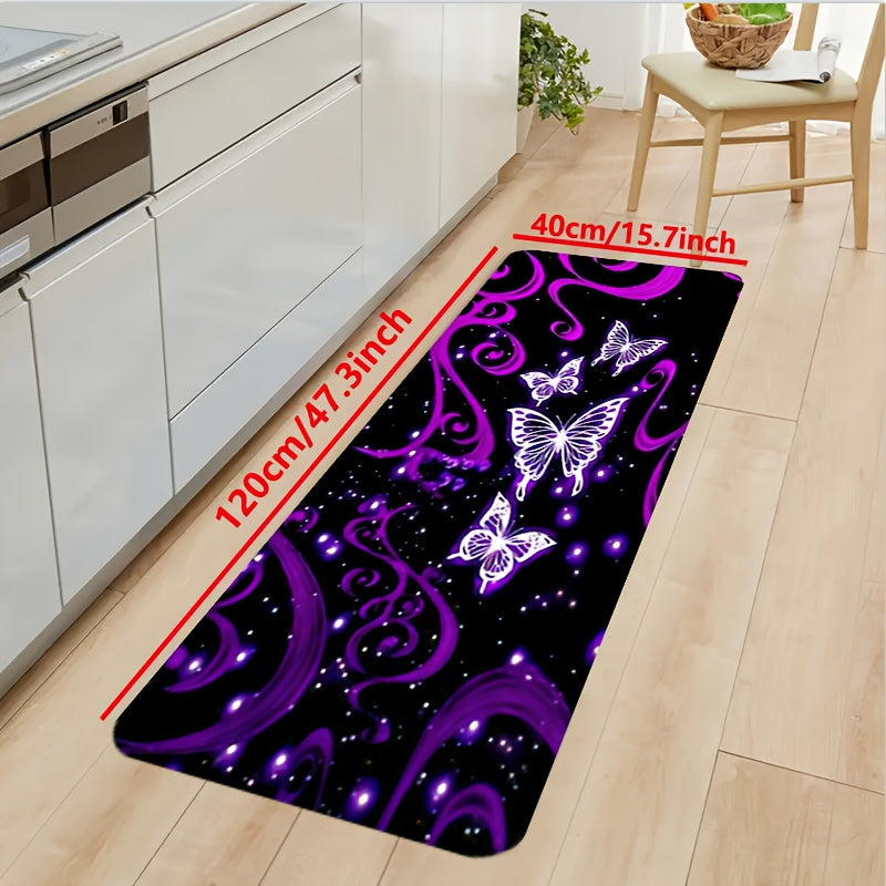 Soft Butterfly Kitchen Mat Set with Non-slip and Oil-proof Features - This waterproof runner mat is dirt-resistant and perfect as an entrance doormat or for use in the kitchen, living room, laundry room, or bathroom. The water-absorbing floor mat set is