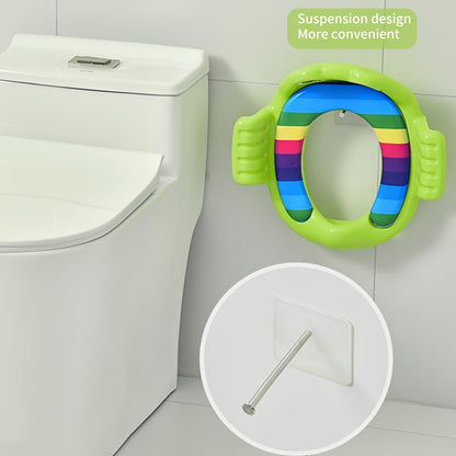 Frog potty training seat with splash guard and non-slip mat, portable and comfortable for easy travel and a perfect gift.