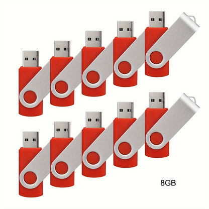 10 piece bulk pack of USB 2.0 Flash Drives in various storage capacities and colors with LED indicator for computers and laptops.