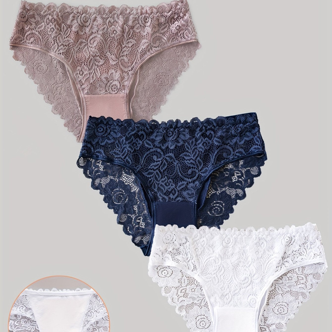 3 solid lace briefs, comfortable and breathable, perfect for women's lingerie and underwear.