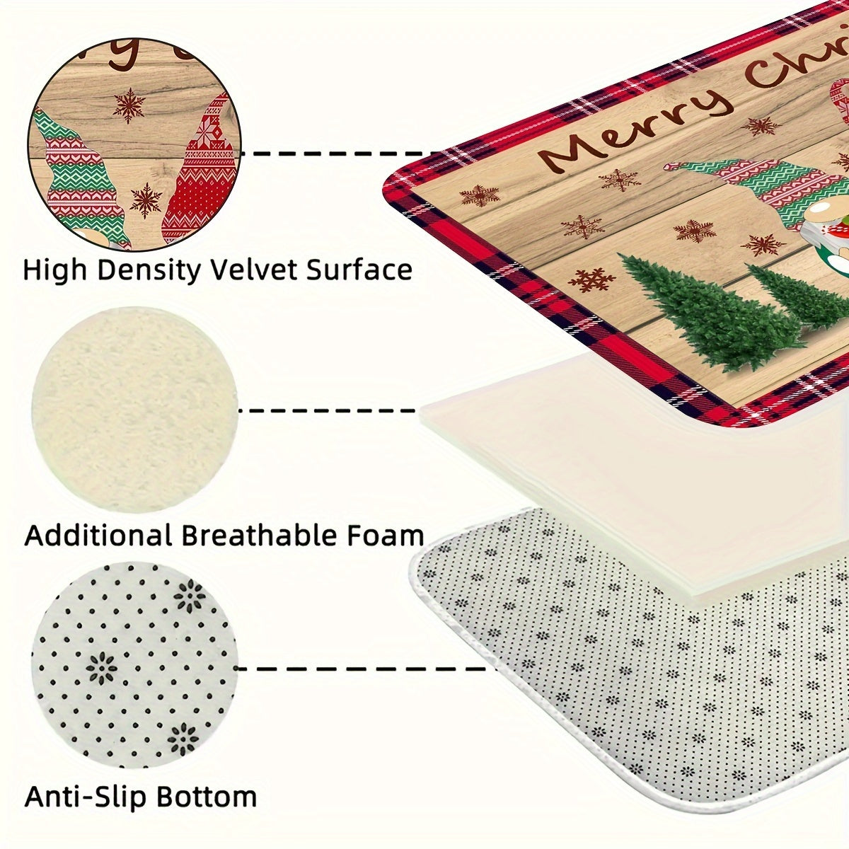 Decorate your home for the holidays with our Christmas-themed rug pad. Made from soft polyester flannel velvet, this rectangular floor mat is lightweight, machine washable, and features a non-slip PVC backing. The low pile, flat woven design is perfect