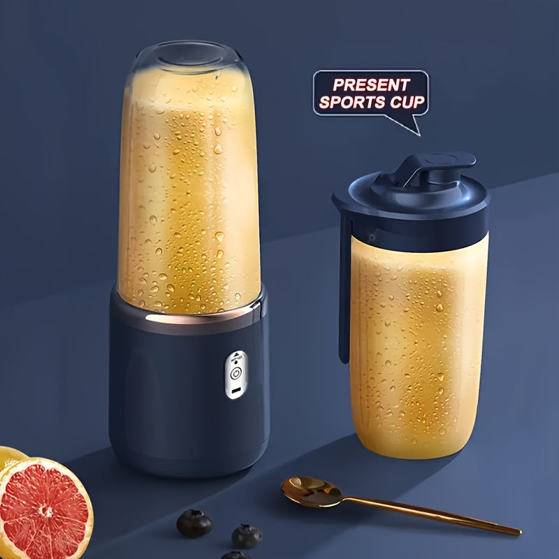 Travel-friendly USB rechargeable juicer cup with dual-chamber design, versatile blender perfect for smoothies and shakes at home or on the go.