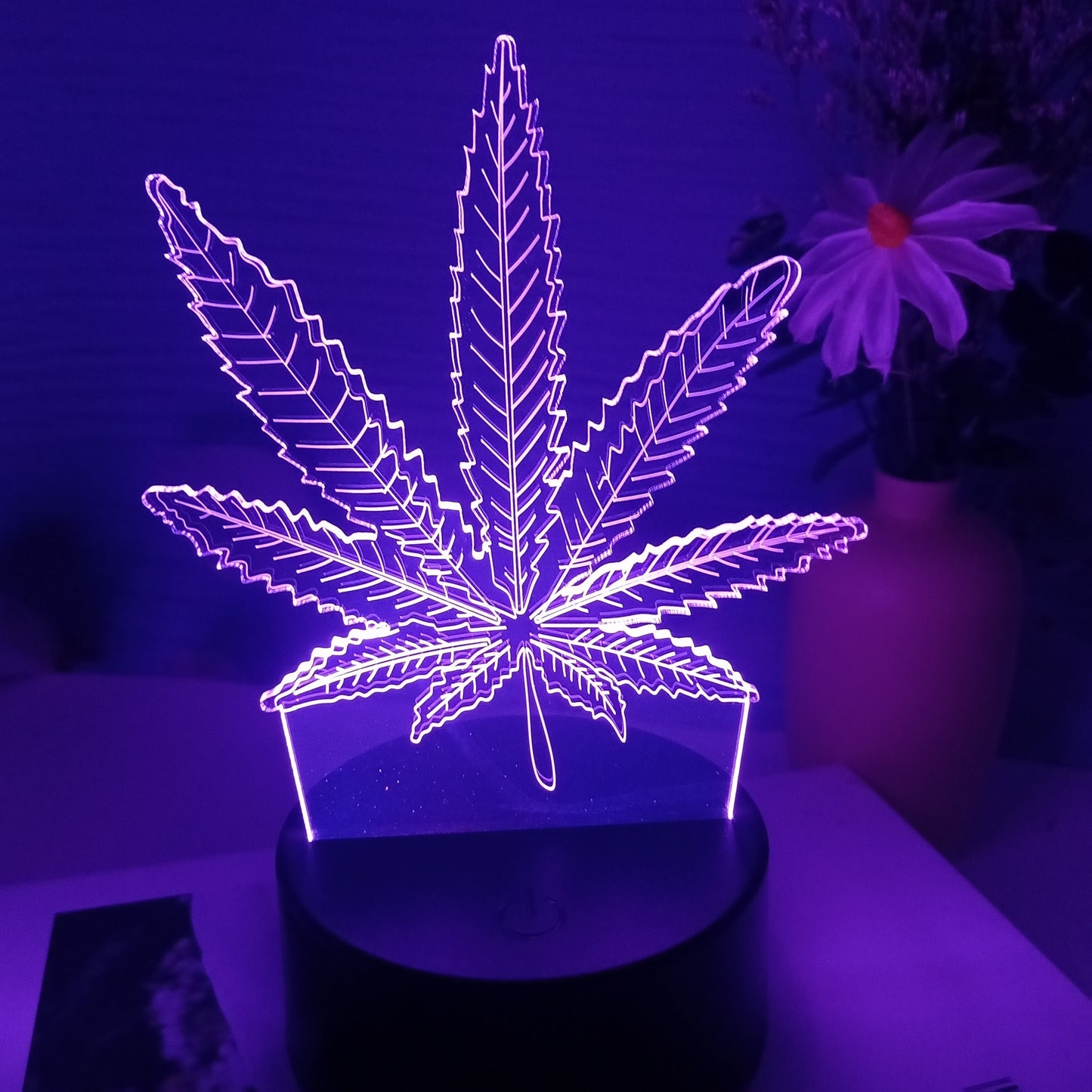 Maple Leaf 3D Visual Night Light with USB power, touch control, dimmable desk lamp and glass shade for elegant home decor.