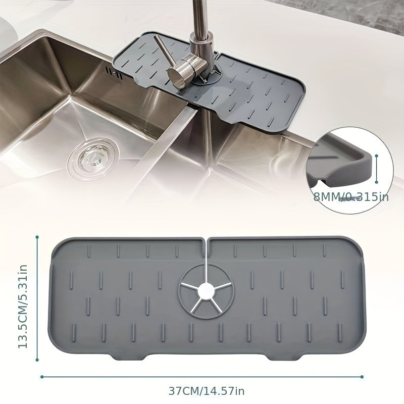 Silicone Splash Guard Mat for Kitchen & Bathroom - Waterproof, Non-Slip Draining Pad in Gray/Black - 1 Piece