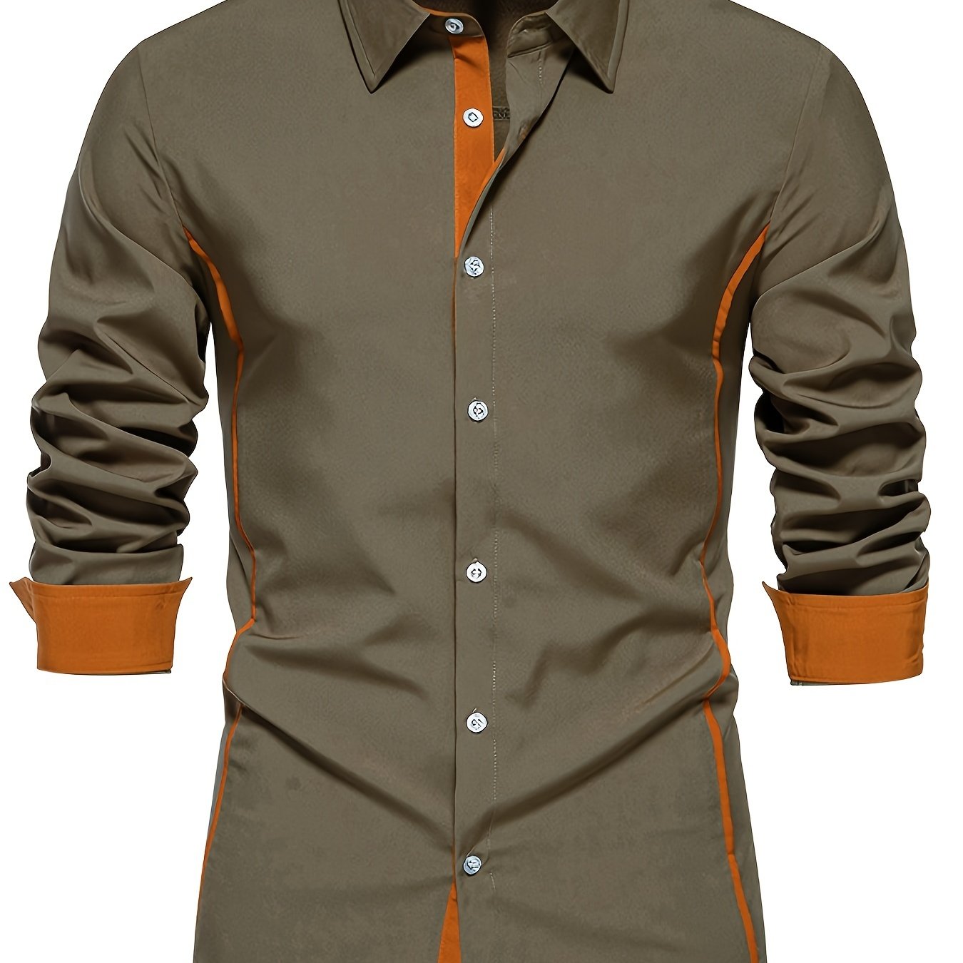 Men's casual color block long sleeve button up shirt for spring and autumn.