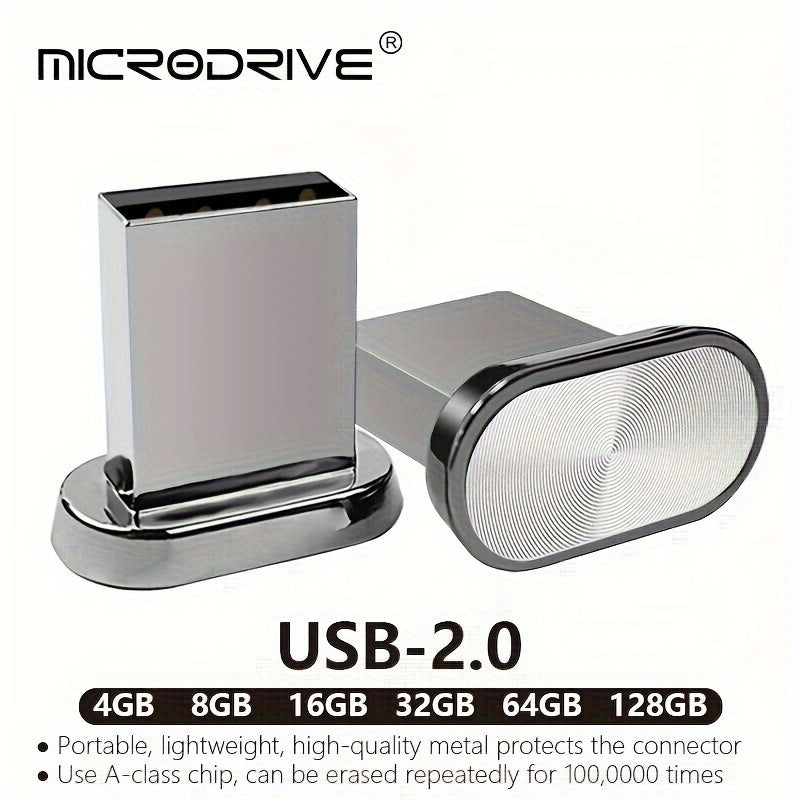 MICRODRIVE USB 2.0 Flash Drives - High-speed metal pen drive with portable button design. Available in multiple capacities: 8GB, 16GB, 32GB, 64GB, 128GB. Fully compatible with PC, laptop