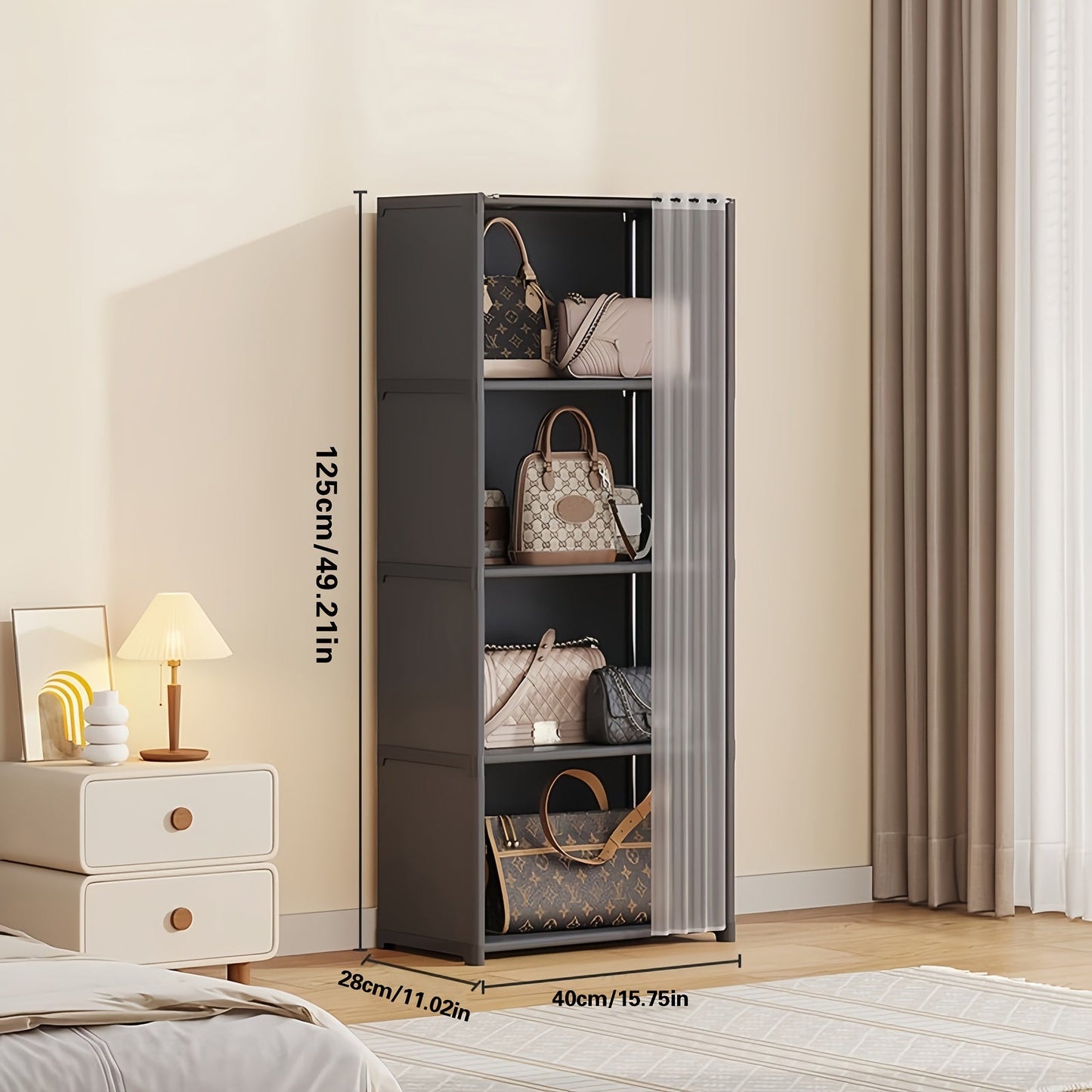 This freestanding metal storage organizer is perfect for your bedroom, living room, or office. It features a 5/6-tier open bookshelf and display rack, along with a dust-proof cover to keep your items clean. Easy to assemble with no electricity needed