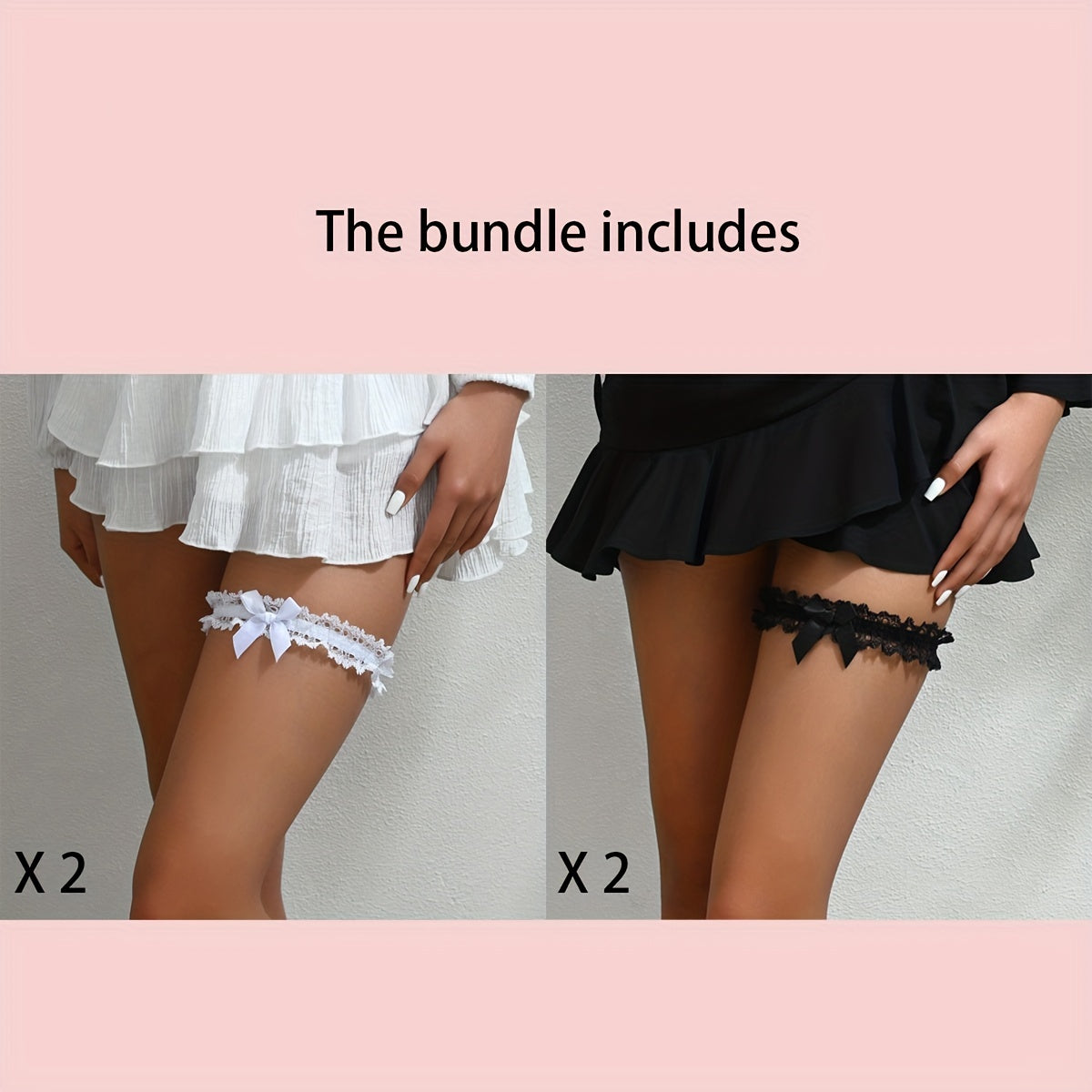 Elegant lace bow thigh loop paired with cool leg chains for daily wear.