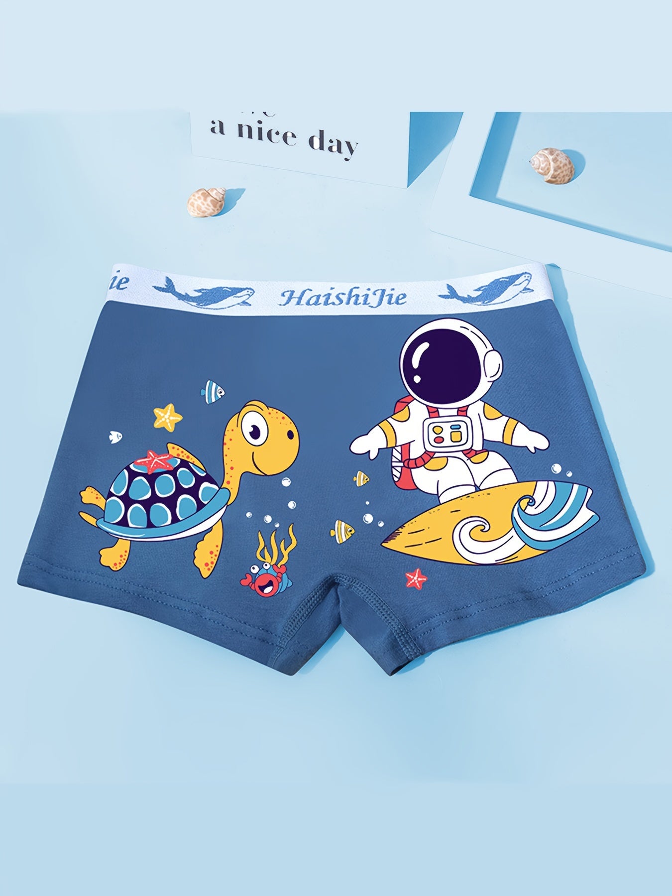 4pc Boys Boxer Briefs, Toddler Underwear with Astronaut and Turtles Print, Spaceman and Sharks, 95% Cotton.