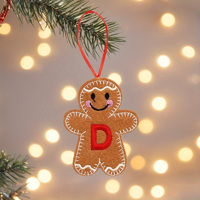 Embroidered gingerbread man ornament for Christmas decoration, made of fabric material. Classic style and no power required. Perfect for home and kitchen use.