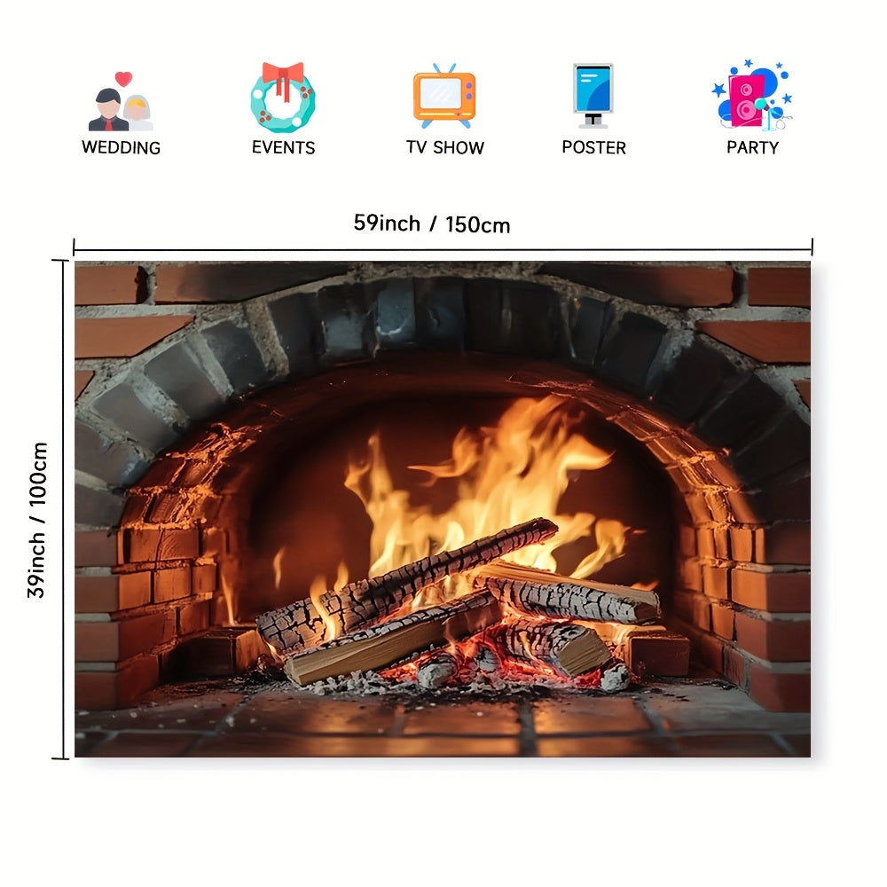 1 piece of versatile polyester fireplace backdrop that does not require electricity. Perfect for all seasons, holiday decor, photoshoots, and events.