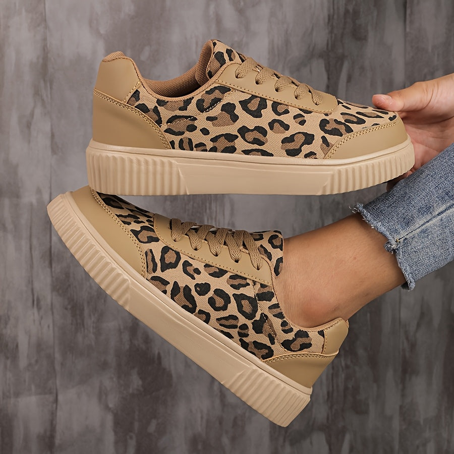 Women's Leopard Print Sneakers, Lightweight Athletic Platform Shoes