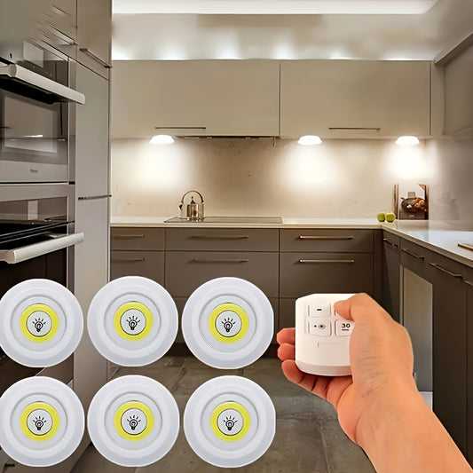 Dimmable LED Under Cabinet Lighting Kit with Remote Control, 6500K Cool White Light, Battery-Powered for Closets & Kitchens (Batteries Not Included)