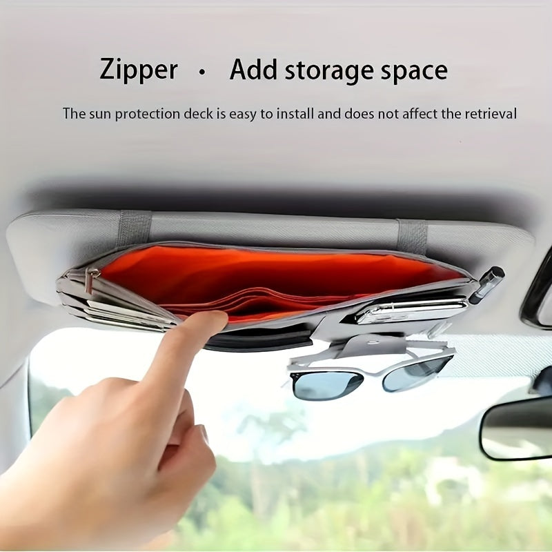 Upgrade your car organization with stylish PU leather storage bag and sun visor clip.