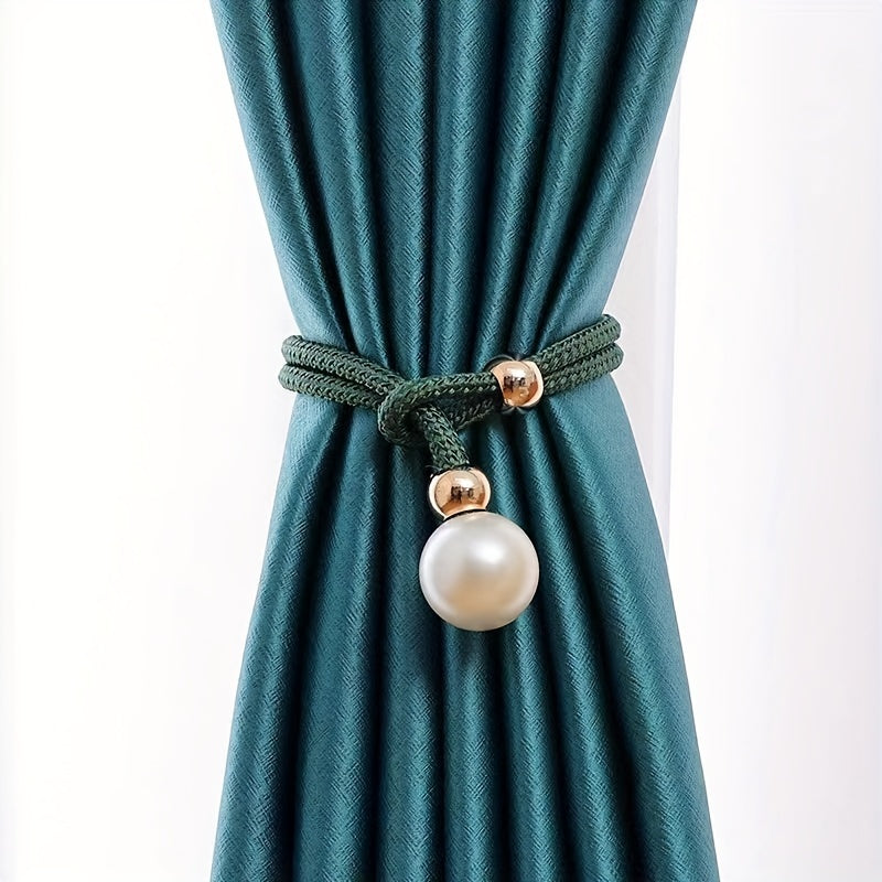 Set of 2 French Curtain Straps Featuring Faux Pearl Decor, Perfect for Home Decoration. Use these Faux Beads Curtain Straps to Adjust, Bind, or Tie Back Your Curtains. These Simple Binding Rope Accessories serve as Curtain Holdbacks for a stylish touch.