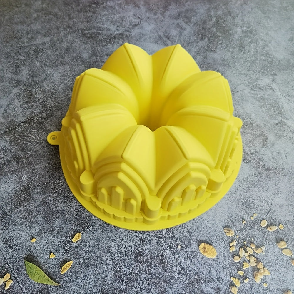 DIY Homemade Cake Making Bakeware: Silicone Cake Mold in Flower Crown Shape, 1pc Large Castle Cake Pan measuring 21.69cm X 8.51cm for Bread Toast Baking Mould.