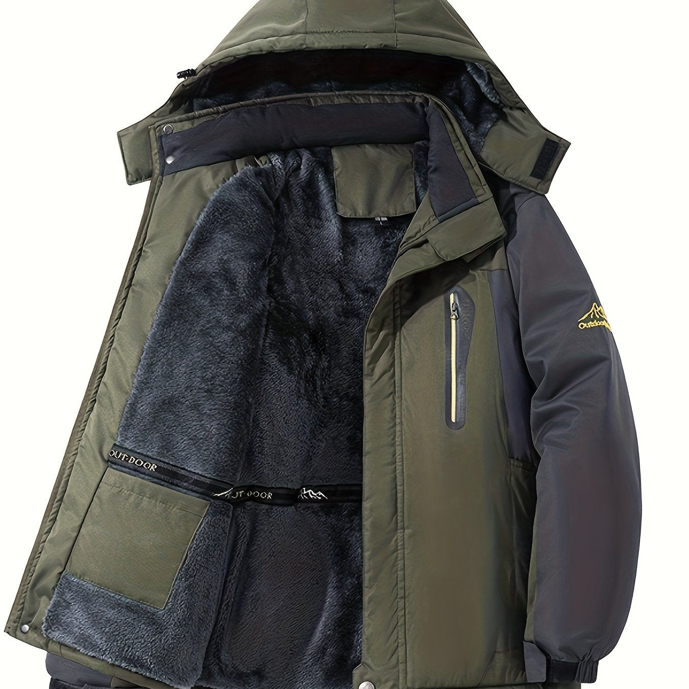 Men's Winter fleece-lined jacket with hood, windproof and trendy, perfect gift.