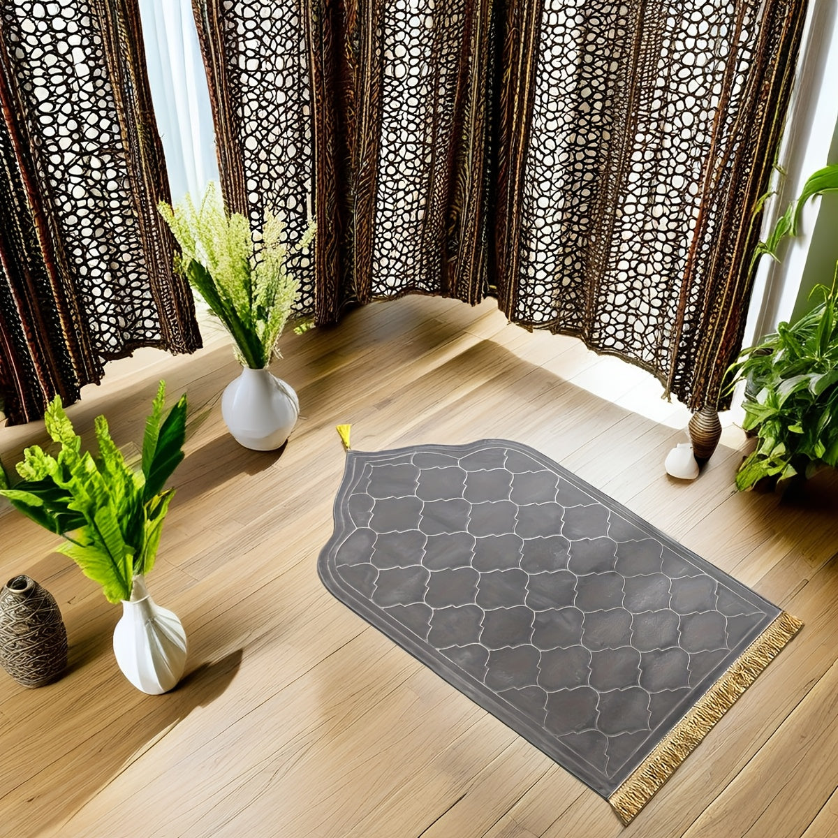 Durable and Soft Tassel Floor Mat for Both Indoor and Outdoor Use - Luxurious Prayer Mat with Non-Slip Features