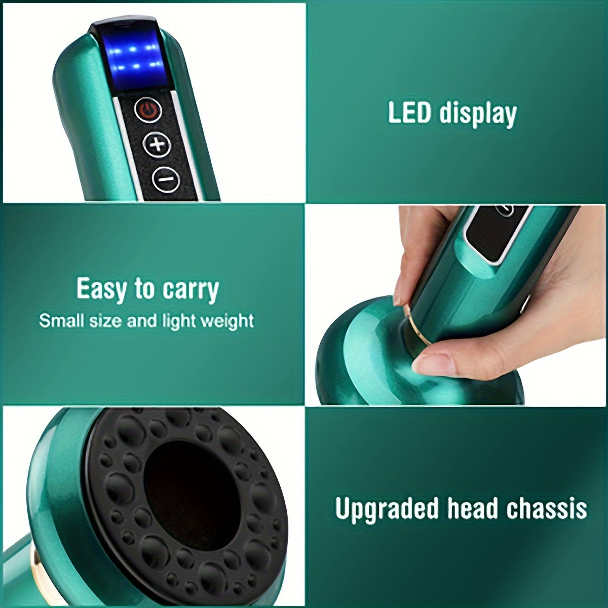 Cloud Prime Electric Vacuum Cupping Massager with 6/12 levels, USB rechargeable with 1800mAh battery. Available in White, Green, Gray.