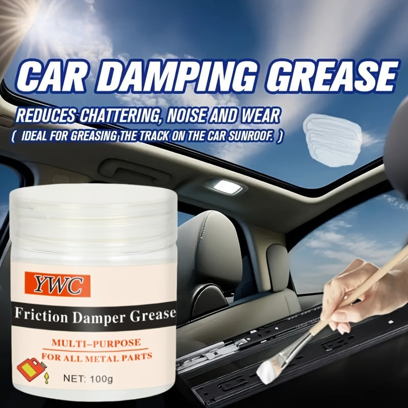 Skylight track, hinge, and window seal maintenance kit for reducing car grease noise and ensuring smooth operation. Contains factory solid paste lubricant for lubricating metal corners. Mini version with 100g set and brush included.