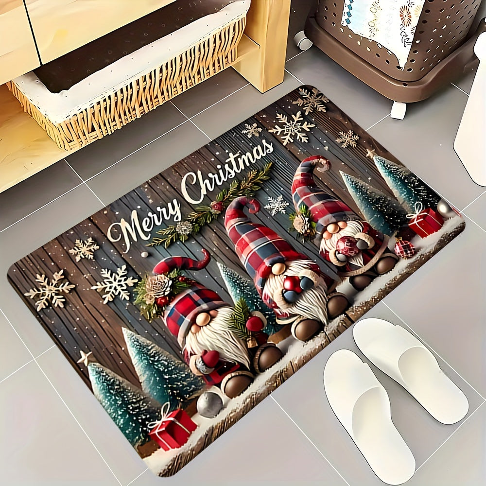 Welcome guests with the Christmas Gnome Doormat, a polyester area rug that is machine washable and features a low pile knit weave. This festive holiday decor piece comes with indoor anti-slip backing, making it perfect for use in your home, bedroom