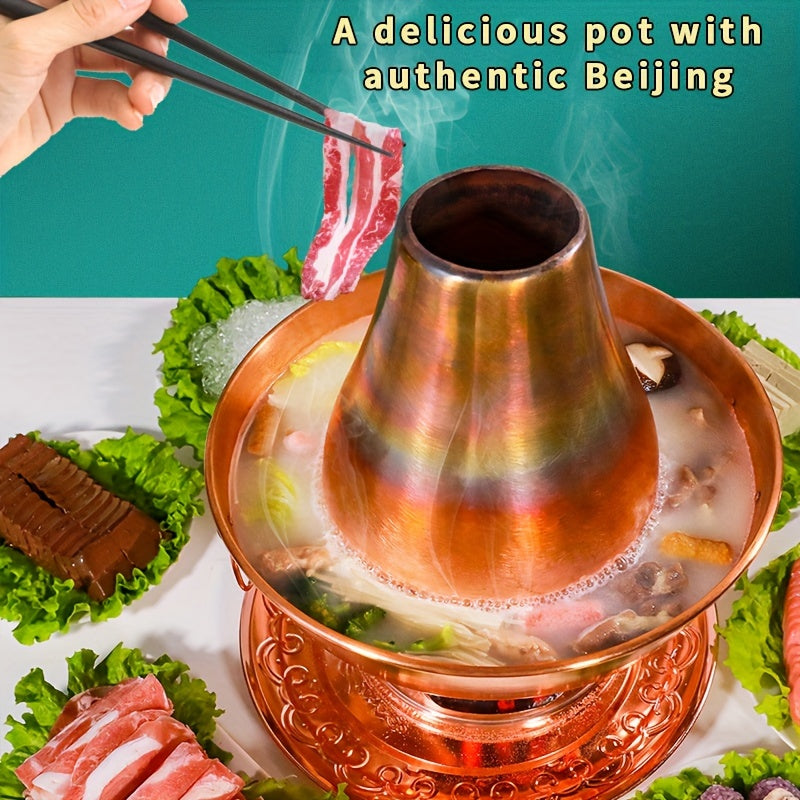 High-quality Pure Copper Hot Pot - 34.04cm with a Traditional Chinese Mandarin Duck Design, suitable for use with Charcoal, and is also Dishwasher Safe for both Home and Restaurant Use.